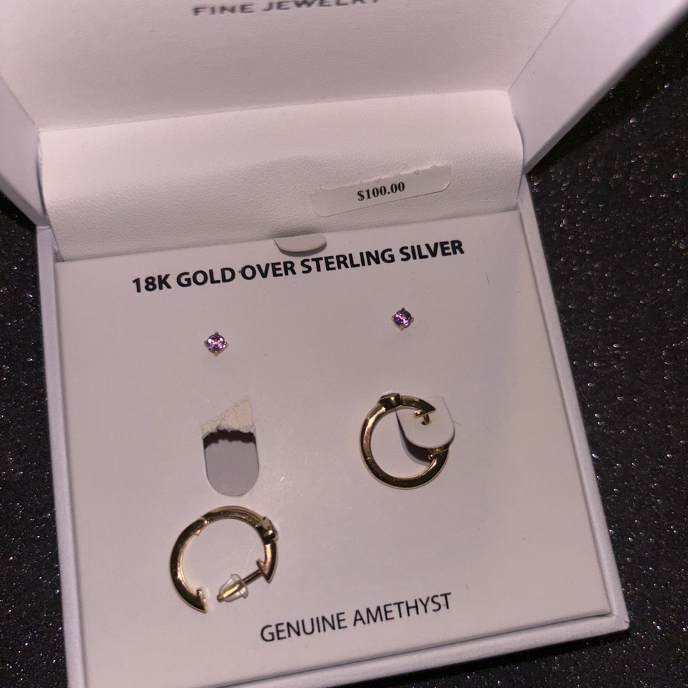 Women's R.H. Macy & Co. Gold & Purple Amethyst Hoop & Stud Earring Set (2 pair) - Picture 2 of 6